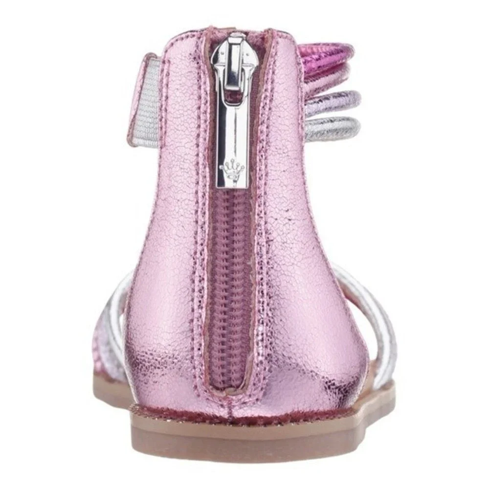Nina Kids Pink Brianna Ankle Strap Metallic Strappy Flat Sandals Size 3